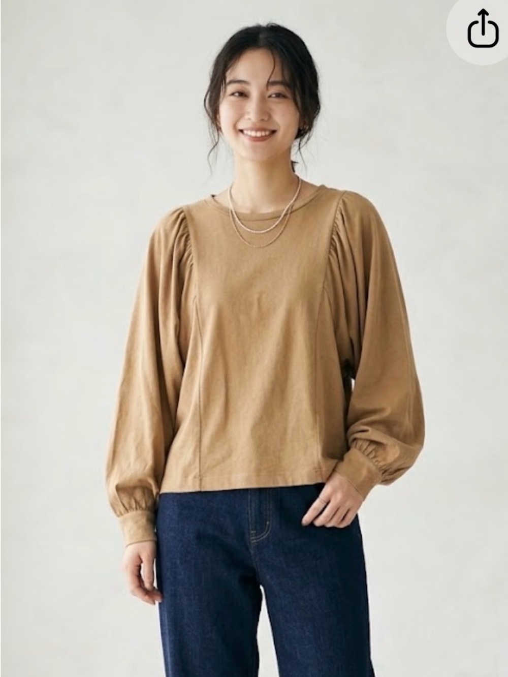 Niko And… Camel Puff Lantern Sleeve Earthy Top Size 3 US M